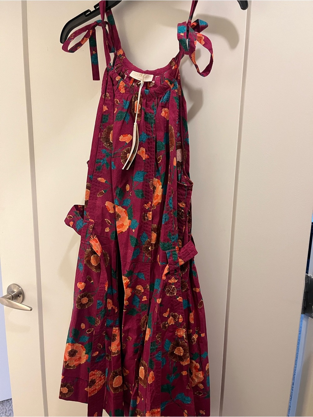 Ulla Johnson Tie-Shoulder Sundress - multiflora, magenta, golds and blues